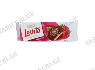 ერბოზელილი ნამცხვარი Lovita Jelly Cookies ჟელეს შიგთავსით ჟოლოს გემოთი 135 გ /21 ც
