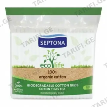 სეპტონა - ყურის ჩხირები Eco Life ბამბუკის ბიოდეგრადირებადი ცელოფანში #100