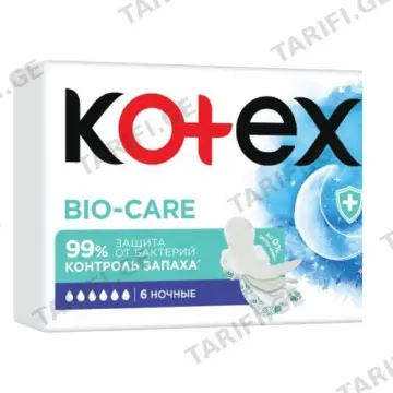 Kotex - ჰიგიენური საფენი ბიო ქეარ ღამის - 6 ც