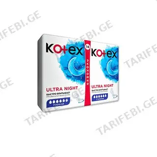 Kotex - ჰიგიენური საფენი ულტრა - დრაი & სოფტ ღამის 6 წვ - 14 ც