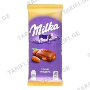 შოკოლადის ფილა რძის მთ ნუშით 85გრ მილკა